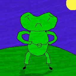 Artwork of a green frog cowering in fear.