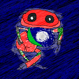 Artwork of a depiction of the red Genesis Frog from Homestuck.
