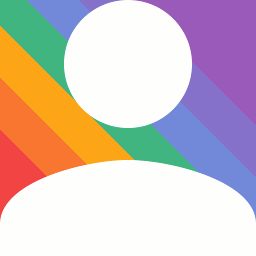 An abstract white silhouette of a person with a rainbow flowing in the left-down direction, resetting when it reaches the last color of the rainbow.