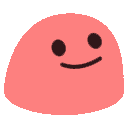 A blob emoji dancing by moving its face in a circular motion, while shifting through the colors of the rainbow.